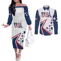 Custom USA Summer Sport 2024 Couples Matching Off The Shoulder Long Sleeve Dress and Long Sleeve Button Shirt Eiffel Tower 2024