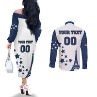 Custom USA Summer Sport 2024 Couples Matching Off The Shoulder Long Sleeve Dress and Long Sleeve Button Shirt Eiffel Tower 2024