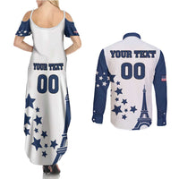 Custom USA Summer Sport 2024 Couples Matching Summer Maxi Dress and Long Sleeve Button Shirt Eiffel Tower 2024 - Wonder Print Shop