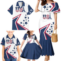 Custom USA Summer Sport 2024 Family Matching Mermaid Dress and Hawaiian Shirt Eiffel Tower 2024 - Wonder Print Shop