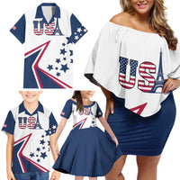 Custom USA Summer Sport 2024 Family Matching Off Shoulder Short Dress and Hawaiian Shirt Eiffel Tower 2024 - Wonder Print Shop