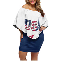 Custom USA Summer Sport 2024 Family Matching Off Shoulder Short Dress and Hawaiian Shirt Eiffel Tower 2024 - Wonder Print Shop