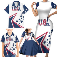 Custom USA Summer Sport 2024 Family Matching Short Sleeve Bodycon Dress and Hawaiian Shirt Eiffel Tower 2024 - Wonder Print Shop