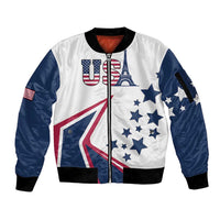 Custom USA Summer Sport 2024 Sleeve Zip Bomber Jacket Eiffel Tower 2024 - Wonder Print Shop