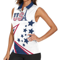 Custom USA Summer Sport 2024 Women Sleeveless Polo Shirt Eiffel Tower 2024 - Wonder Print Shop