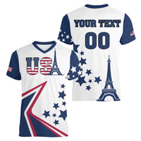 Custom USA Summer Sport 2024 Women V-Neck T-Shirt Eiffel Tower 2024 - Wonder Print Shop
