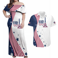 Custom USA Summer Sport 2024 Couples Matching Off Shoulder Maxi Dress and Hawaiian Shirt Flag Of The United States - Wonder Print Shop