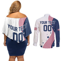 Custom USA Summer Sport 2024 Couples Matching Off Shoulder Short Dress and Long Sleeve Button Shirt Flag Of The United States - Wonder Print Shop