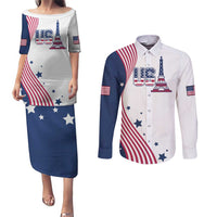 Custom USA Summer Sport 2024 Couples Matching Puletasi and Long Sleeve Button Shirt Flag Of The United States - Wonder Print Shop