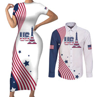 Custom USA Summer Sport 2024 Couples Matching Short Sleeve Bodycon Dress and Long Sleeve Button Shirt Flag Of The United States - Wonder Print Shop