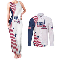 Custom USA Summer Sport 2024 Couples Matching Tank Maxi Dress and Long Sleeve Button Shirt Flag Of The United States - Wonder Print Shop