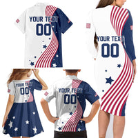 Custom USA Summer Sport 2024 Family Matching Long Sleeve Bodycon Dress and Hawaiian Shirt Flag Of The United States - Wonder Print Shop