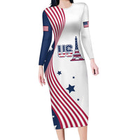 Custom USA Summer Sport 2024 Family Matching Long Sleeve Bodycon Dress and Hawaiian Shirt Flag Of The United States - Wonder Print Shop