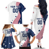 Custom USA Summer Sport 2024 Family Matching Off The Shoulder Long Sleeve Dress and Hawaiian Shirt Flag Of The United States - Wonder Print Shop