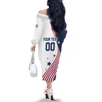 Custom USA Summer Sport 2024 Family Matching Off The Shoulder Long Sleeve Dress and Hawaiian Shirt Flag Of The United States - Wonder Print Shop