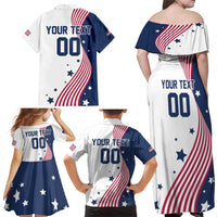Custom USA Summer Sport 2024 Family Matching Off Shoulder Maxi Dress and Hawaiian Shirt Flag Of The United States - Wonder Print Shop