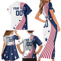 Custom USA Summer Sport 2024 Family Matching Short Sleeve Bodycon Dress and Hawaiian Shirt Flag Of The United States - Wonder Print Shop