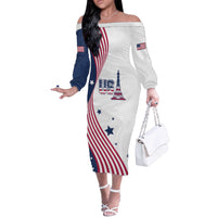 Custom USA Summer Sport 2024 Off The Shoulder Long Sleeve Dress Flag Of The United States - Wonder Print Shop