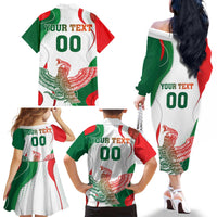 Custom Mexico Independence Day Family Matching Off The Shoulder Long Sleeve Dress and Hawaiian Shirt Monumento A La Independencia - Wonder Print Shop