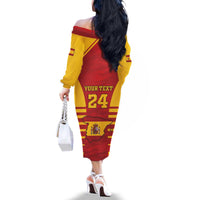 Custom Spain Coat Of Arms Family Matching Off The Shoulder Long Sleeve Dress and Hawaiian Shirt Sport Style - Wonder Print Shop