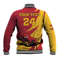 Custom Spain Aggressive Fighting Bull Baseball Jacket With Carnation Flowers - Wonder Print Shop