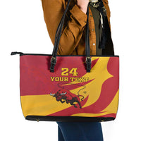 Custom Spain Aggressive Fighting Bull Leather Tote Bag With Carnation Flowers - Wonder Print Shop