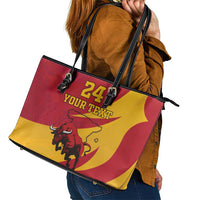 Custom Spain Aggressive Fighting Bull Leather Tote Bag With Carnation Flowers - Wonder Print Shop