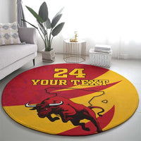 Custom Spain Aggressive Fighting Bull Round Carpet With Carnation Flowers