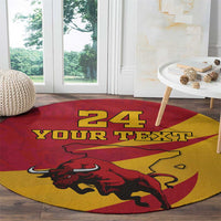 Custom Spain Aggressive Fighting Bull Round Carpet With Carnation Flowers