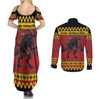 Merry Krampus Germany Couples Matching Summer Maxi Dress and Long Sleeve Button Shirt Frohe Weihnachten - Wonder Print Shop