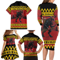 Merry Krampus Germany Family Matching Long Sleeve Bodycon Dress and Hawaiian Shirt Frohe Weihnachten - Wonder Print Shop