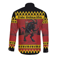 Merry Krampus Germany Long Sleeve Button Shirt Frohe Weihnachten - Wonder Print Shop