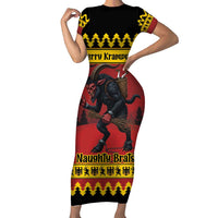Merry Krampus Germany Short Sleeve Bodycon Dress Frohe Weihnachten - Wonder Print Shop