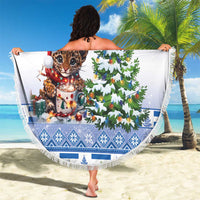 Personalized Nicaragua Christmas Beach Blanket Panthera Onca Cute With Christmas Tree - Wonder Print Shop