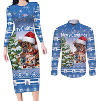 Personalized Nicaragua Christmas Couples Matching Long Sleeve Bodycon Dress and Long Sleeve Button Shirt Panthera Onca Cute With Christmas Tree - Wonder Print Shop