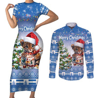 Personalized Nicaragua Christmas Couples Matching Short Sleeve Bodycon Dress and Long Sleeve Button Shirt Panthera Onca Cute With Christmas Tree - Wonder Print Shop