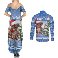 Personalized Nicaragua Christmas Couples Matching Summer Maxi Dress and Long Sleeve Button Shirt Panthera Onca Cute With Christmas Tree - Wonder Print Shop