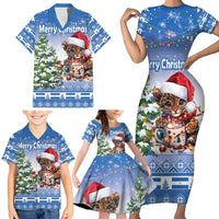 Personalized Nicaragua Christmas Family Matching Short Sleeve Bodycon Dress and Hawaiian Shirt Panthera Onca Cute With Christmas Tree - Wonder Print Shop