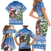 Personalized Nicaragua Christmas Family Matching Short Sleeve Bodycon Dress and Hawaiian Shirt Panthera Onca Cute With Christmas Tree - Wonder Print Shop