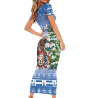 Personalized Nicaragua Christmas Family Matching Short Sleeve Bodycon Dress and Hawaiian Shirt Panthera Onca Cute With Christmas Tree - Wonder Print Shop