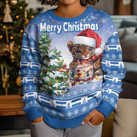 Personalized Nicaragua Christmas Kid Ugly Christmas Sweater Panthera Onca Cute With Christmas Tree - Wonder Print Shop