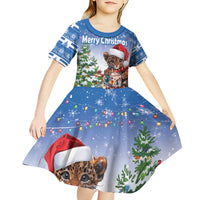 Personalized Nicaragua Christmas Kid Short Sleeve Dress Panthera Onca Cute With Christmas Tree - Wonder Print Shop