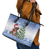 Personalized Nicaragua Christmas Leather Tote Bag Panthera Onca Cute With Christmas Tree - Wonder Print Shop