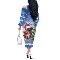 Personalized Nicaragua Christmas Off The Shoulder Long Sleeve Dress Panthera Onca Cute With Christmas Tree - Wonder Print Shop