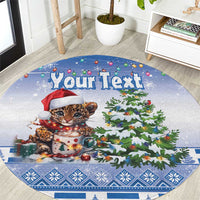Personalized Nicaragua Christmas Round Carpet Panthera Onca Cute With Christmas Tree