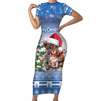 Personalized Nicaragua Christmas Short Sleeve Bodycon Dress Panthera Onca Cute With Christmas Tree - Wonder Print Shop
