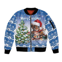 Personalized Nicaragua Christmas Sleeve Zip Bomber Jacket Panthera Onca Cute With Christmas Tree - Wonder Print Shop