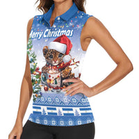Personalized Nicaragua Christmas Women Sleeveless Polo Shirt Panthera Onca Cute With Christmas Tree - Wonder Print Shop