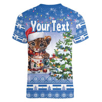 Personalized Nicaragua Christmas Women V-Neck T-Shirt Panthera Onca Cute With Christmas Tree - Wonder Print Shop