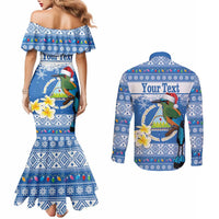 Personalized Nicaragua Christmas Couples Matching Mermaid Dress and Long Sleeve Button Shirt Turquoise-Browed Motmot With Coat Of Arms